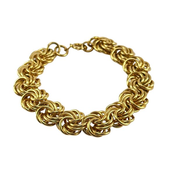 Vintage Gold Tone Statement Chain Link Bracelet Chunky Textured Women’s Jewelry - Picture 7 of 8